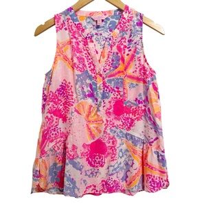 Lilly Pulitzer Kerry Silk Top Paradise Pink Bohemian Beach XS